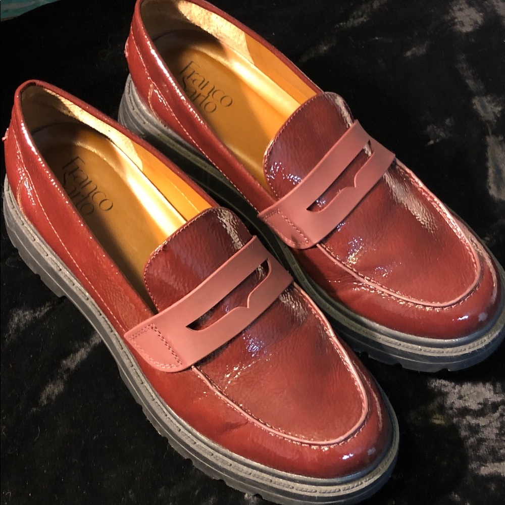 Franco Sarto Ream Burgundy Patent Chunk Loafers Womens 10m